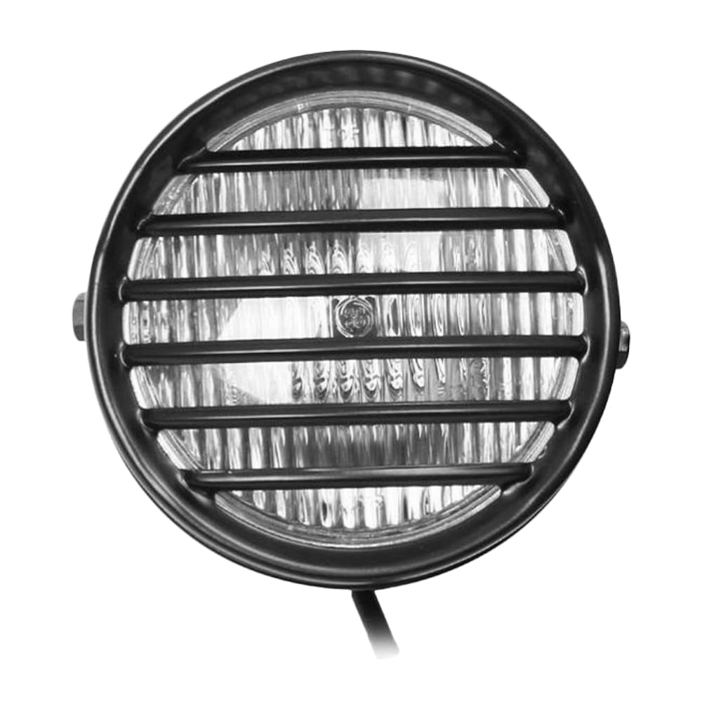 MACHSWON Reflektor motocyklowy 14,5 cm, uniwersalny 35 W 12 V motocykl retro czarna obudowa czołówka przedni reflektor, halogenowa lampa czołowa, osłona na kratkę z uchwytem, bursztynowa soczewka