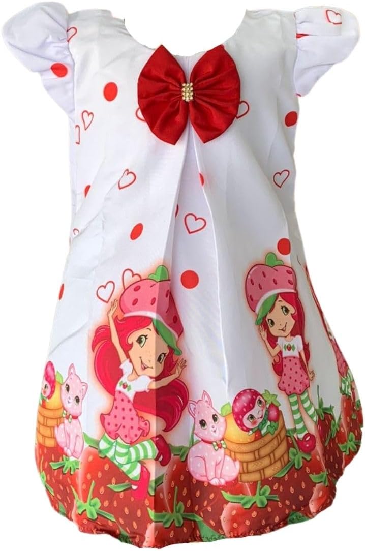 Vestido Infantil Trapézio Moranguinho Festa Praia Aniversário Piscina Comemorações Verão