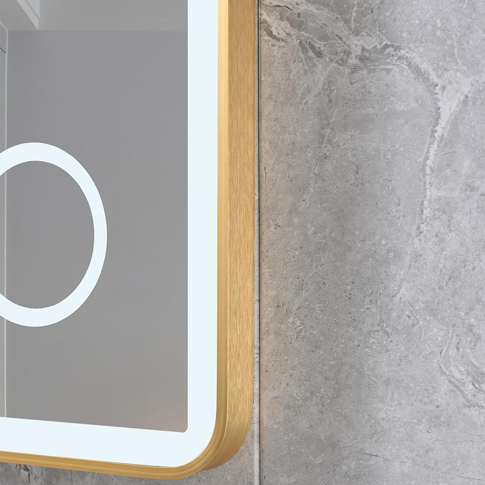 Miroir Salle de Bain LED 120x60cm Anti buée avec Cadre en Aluminium doré et loupe x3 LB-4685G -LuxuryBain