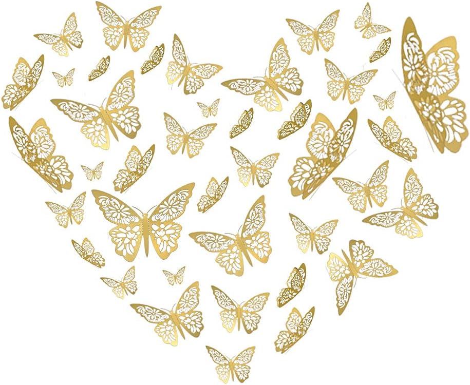 Download Amazon Com Butterfly Wall Decor Sticker Wall Decal 48 Pcs Gold 3d Art Removable Mural Decoration Diy Flying Decor For Kids Bedroom Home Party Nursery Classroom Offices Decor 6 Kitchen Dining