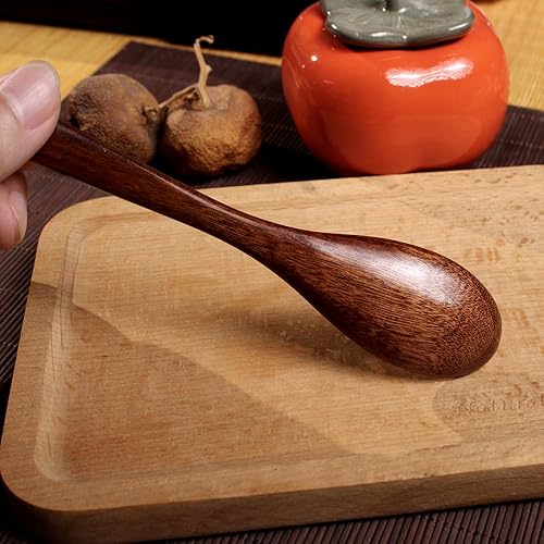 Miniatura 3 de 6 cucharas de madera natural de nanmu de 6 pulgadas y 5.9 in, cucharas de madera, cucharas de sopa, cucharas de servir, cucharadita de madera para