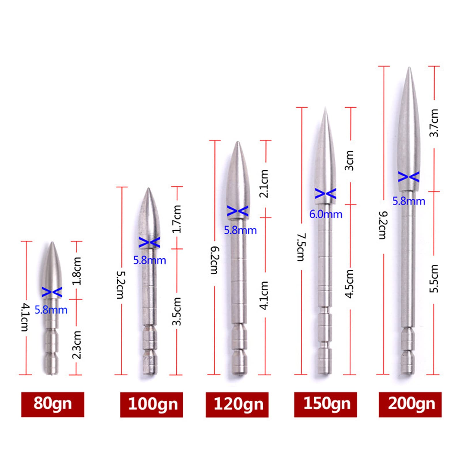 12 pz Tiro con L'Arco Freccia Campo Punti Caccia Inserto Punte di Freccia in Acciaio Inox Punta Punta 80-200 Grano Broadhead per ID 4.2mm Frecce Albero