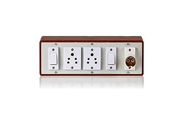 Hi-PLASST Brown Extension Board Multi Outlet Electrical Switch Board with 2 Anchor Sockets(5A),1 Bulb Holder and 2 Anchor Switches(5A)-4yard Long Wire Power Strip