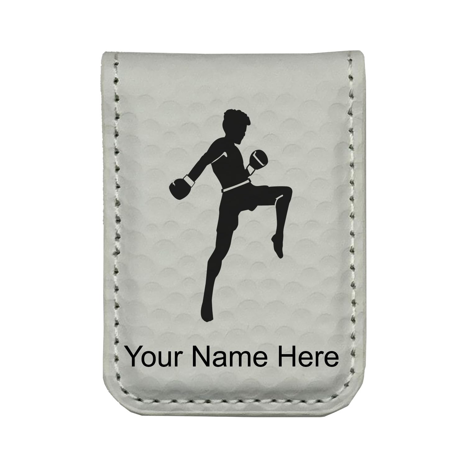 LaserGram Slim Magnetic Money Clip, Muay Thai Fighter, Personalized Engraving Included (Golf White)