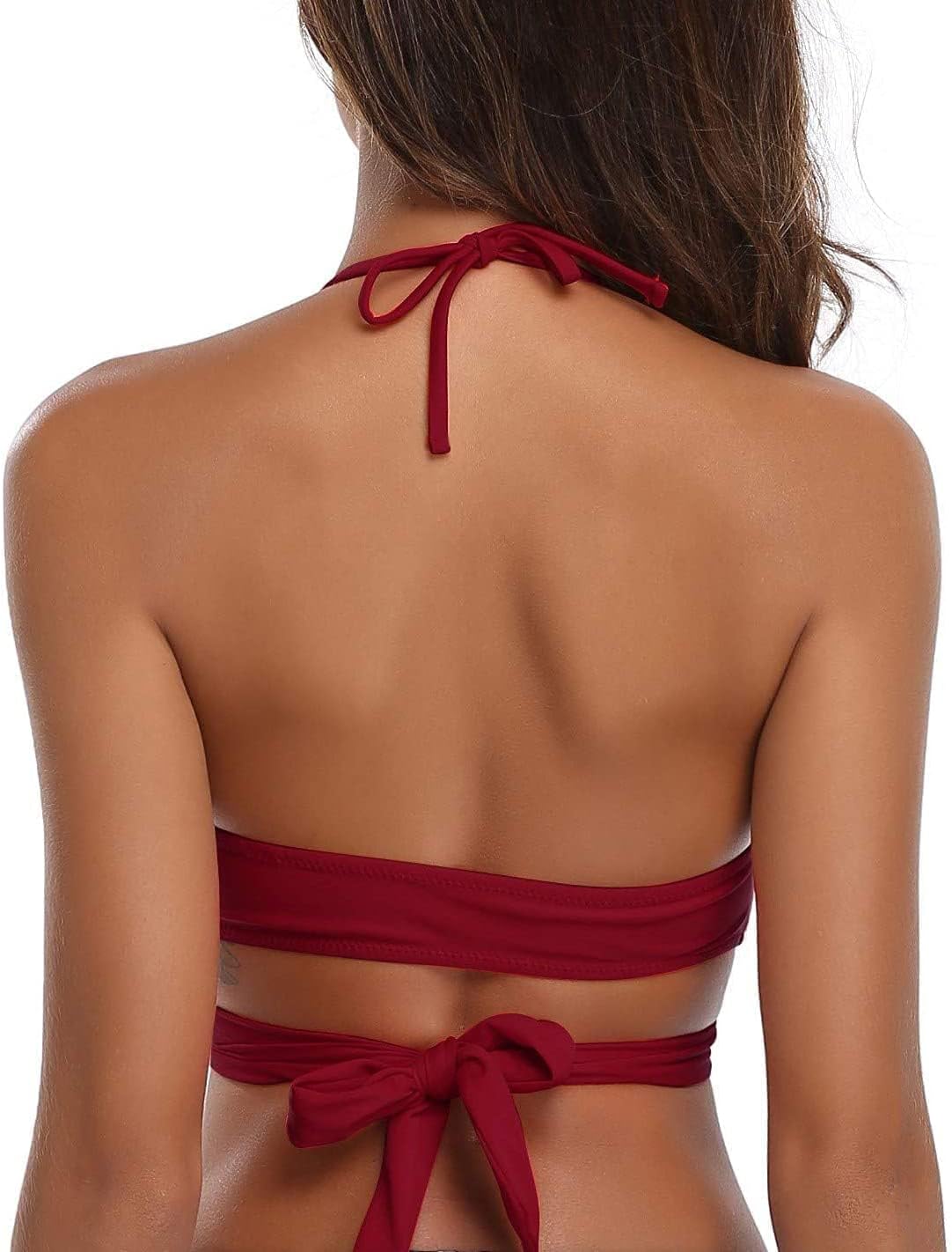 SHEKINI Womens Push Up Bikini Top Halter Bandage Bathing Suits Tops Criss Cross Swimsuits Top Only - Image 2