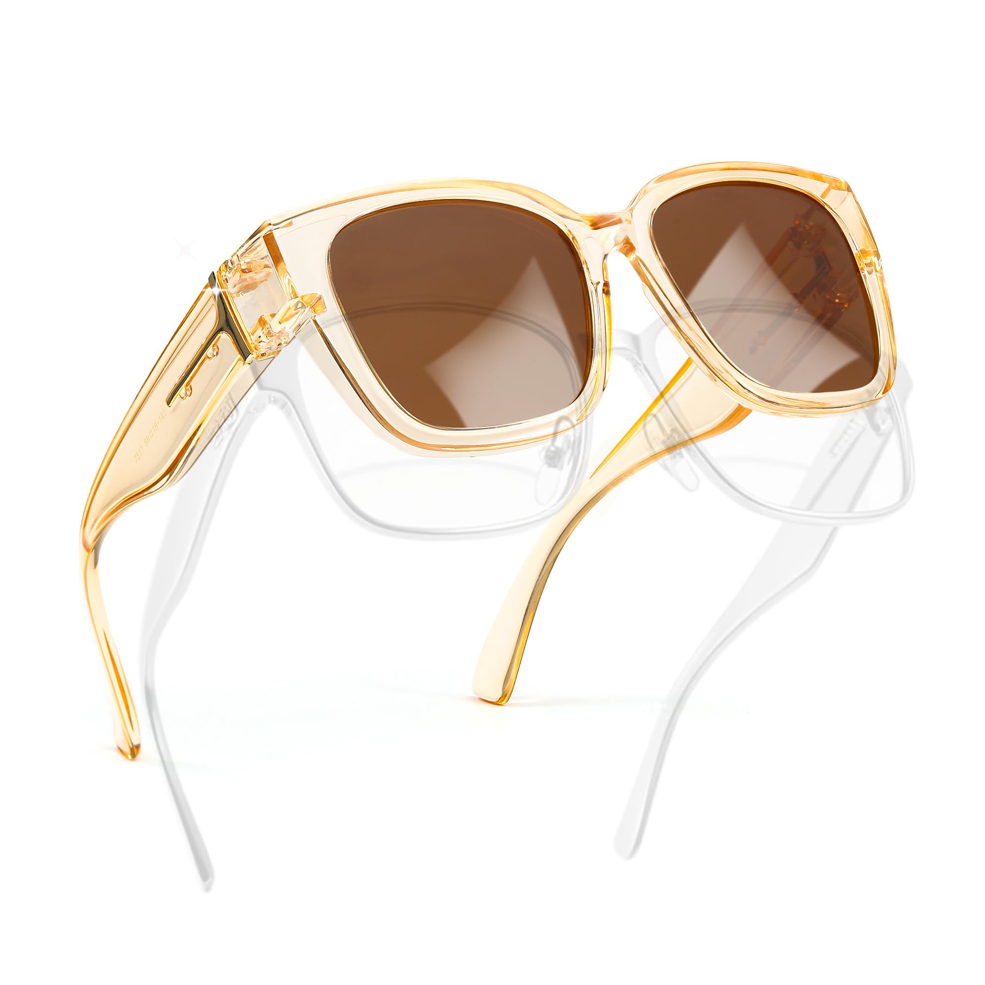 FancyPink Polarized Fit Over Glasses Sunglasses for Women UV Protection -Mirrored Eyewear Trendy Oversized Square Sun glasses