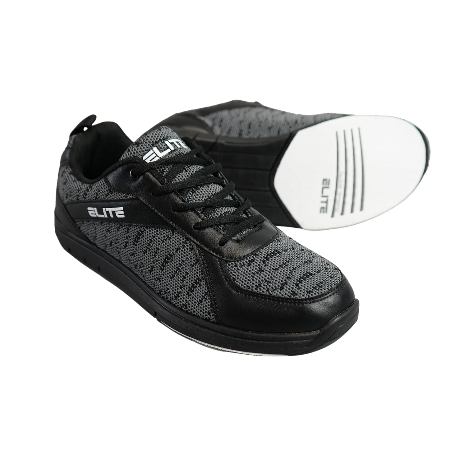 ELITE Men's Pinnacle Bowling Shoes - Lightweight, Universal Sliding Soles, Comfortable, and Performance-Enhancing (Black/Grey, US Footwear Size System, Adult, Men, Numeric, Wide, 9.5)