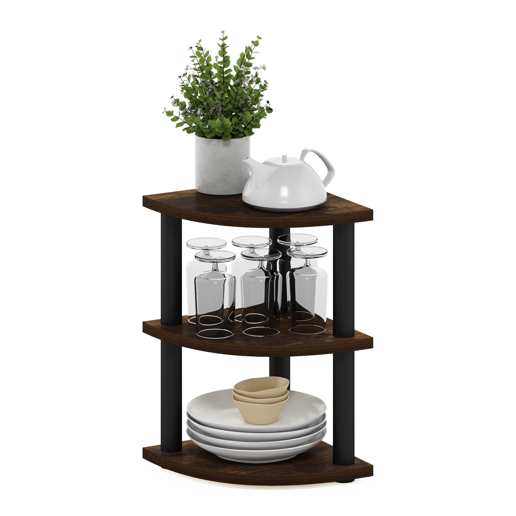 Furinno Turn-N-Tube Kitchen Countertop Organizer, 3-Tier Corner Countertop Organizer Shelf, Corner Shelf, for Kitchen, Pantry, Organizers and Storage, Amber Pine