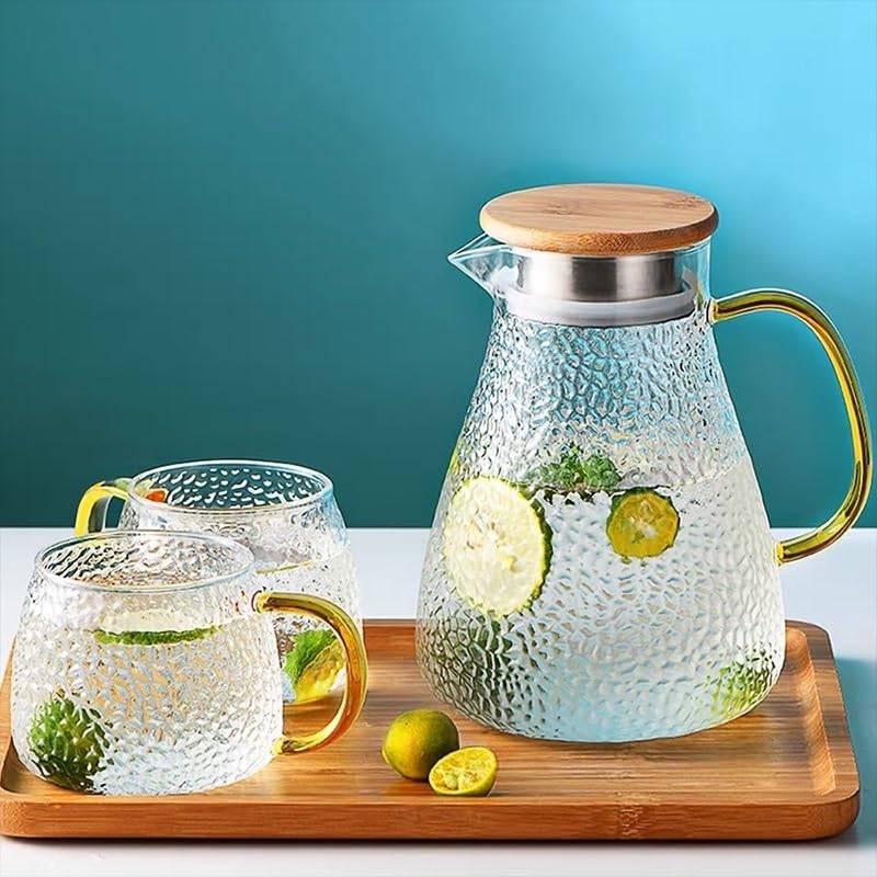 Brocca Acqua Brocca d'acqua Set di brocca d'acqua in vetro Teiera resistente al calore for la casa Set di tazze da tè Bollitore freddo Brocca d'acqua con manico for bicchieri bollenti Caraffa Acqua (