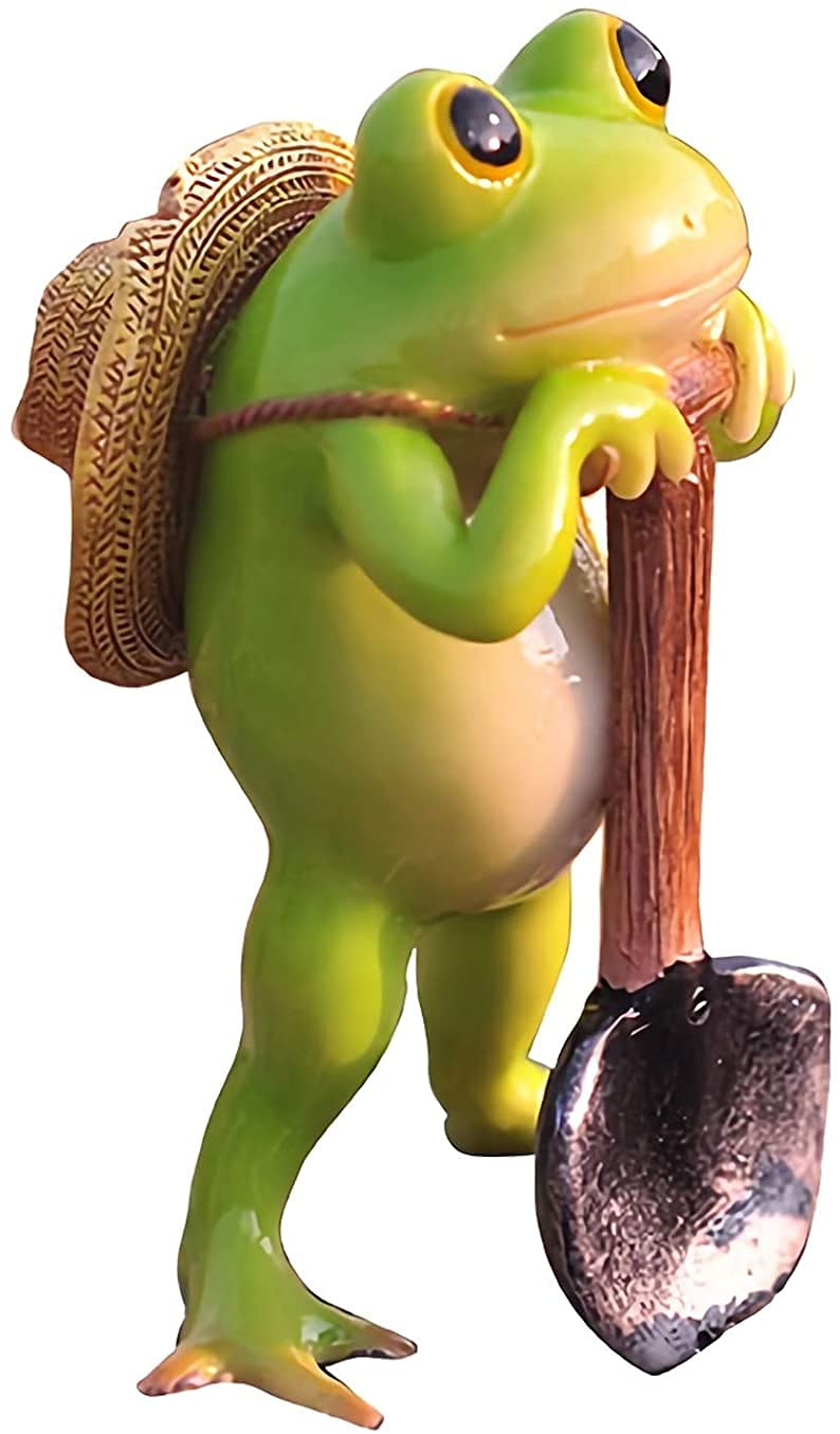 Rana Decorativa Da Giardino Con Pala, Statuetta In Resina Verde Per Esterni, 20 Cm, Ornamento Per Vasi E Aiuole