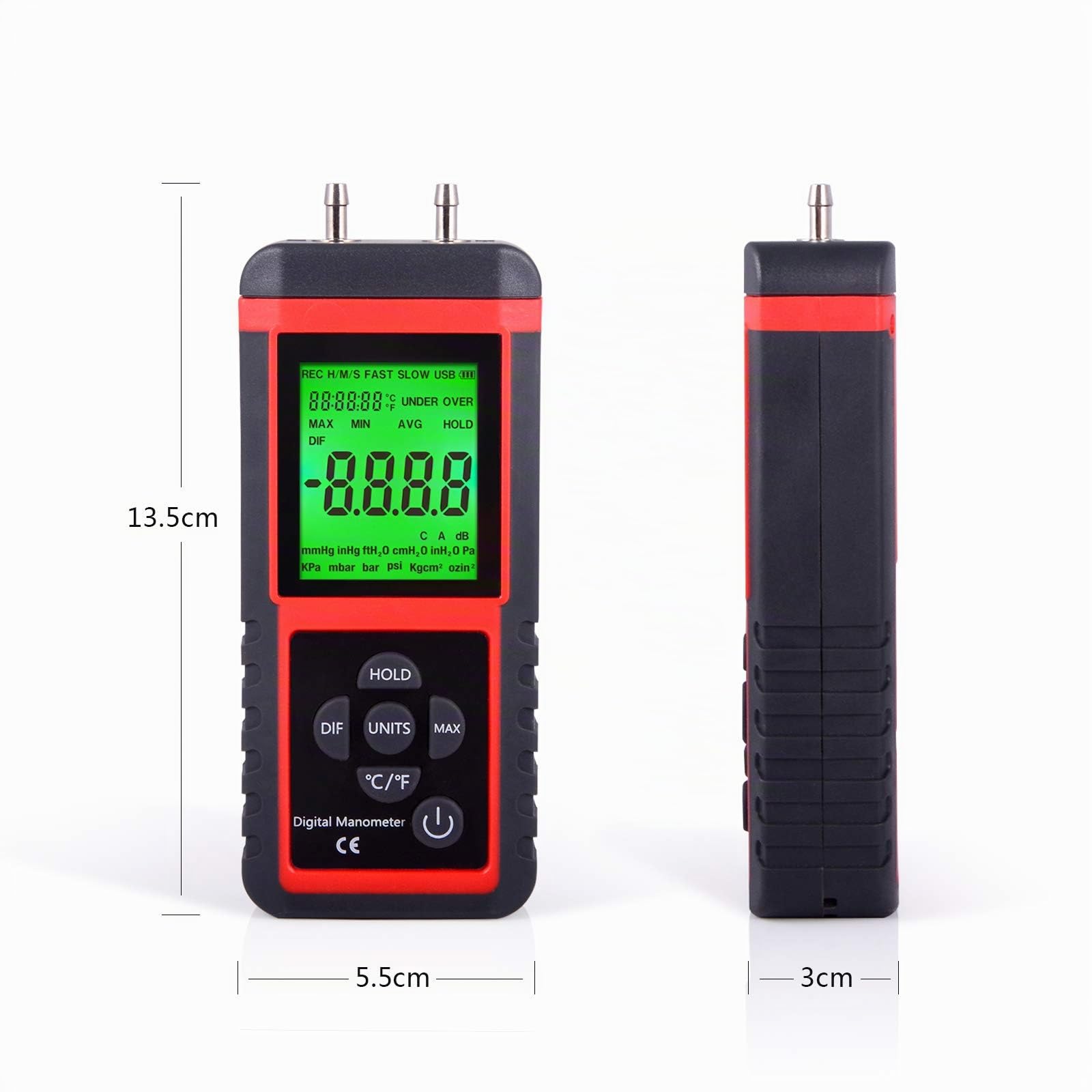 Ehdis Manomètre de Digital, Appareil de mesure de la pression différentielle Du Gaz La Ventilation de La Conduite et de Mesure du Système, MCU 32 bits, ADC 24 bits, 12 unités, sauvegarde des données