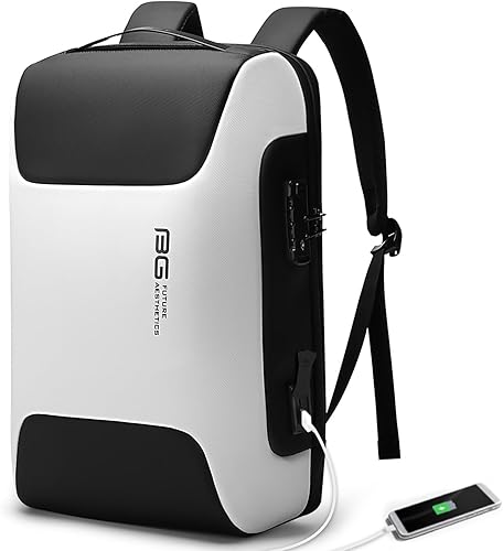 BANGE Mochila antirrobo con puerto de carga USB, mochila de negocios ligera para hombres y mujeres.., Blanco (dos bolsillos para el trabajo),