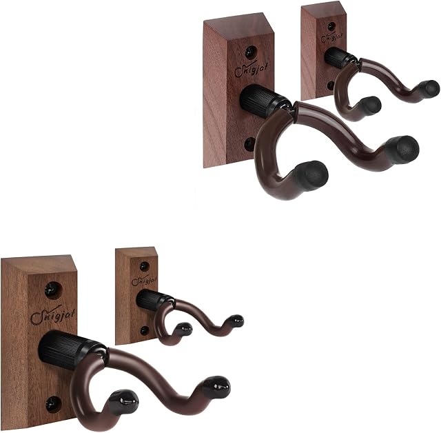 SNIGJAT Guitar Wall Hanger, 2 Pack Guitar Wall Mount, Guitar Hanger Wall Hook Holder Stand Ukulele Wall Mount 2 Pack, Ukelele Hangers for Wall Vertical Display, Hardwood Ukulele Holder with Screws