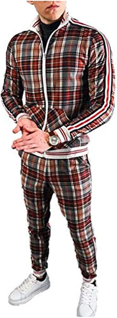 2 Piece Mens Tracksuit Outfit Plaid 