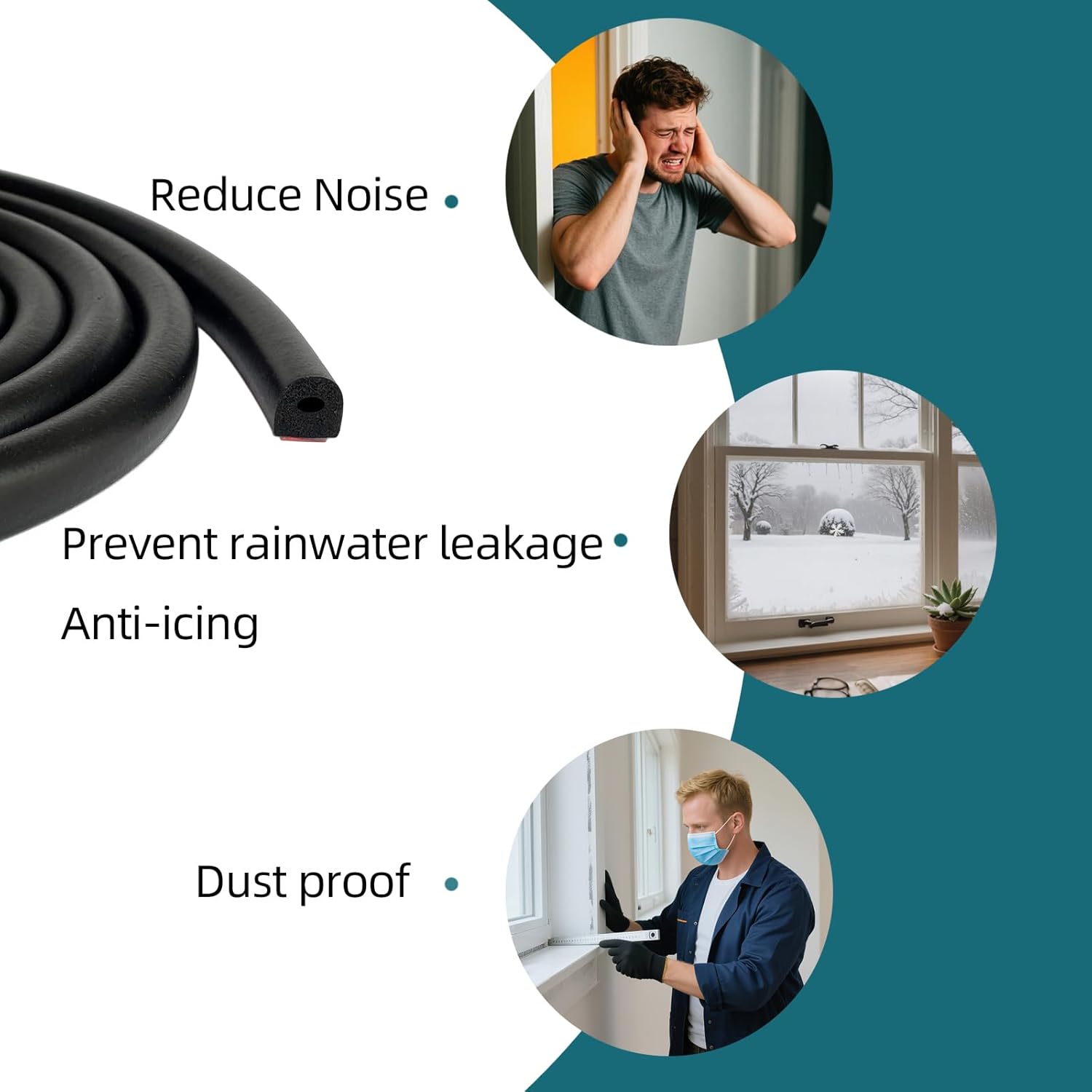 D Shape EPDM Foam Rubber Seal with Tape, Self-Adhesive Rubber Weather Stripping for Boat, Auto, RV, Marine, Garage Doors/Window and More, W:0.5"; H:0.5"; L:26Feet