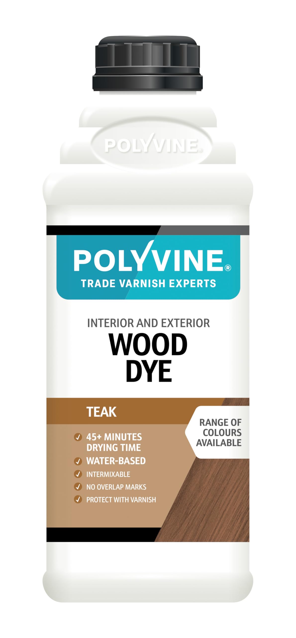Polyvine Wood Dye – Interior Exterior Wood Colour Restorer – Quick Drying, Water Based Intermixable Woodwork Sealer Any Colour for Furniture, MDF, Ply, Hardwood, Softwood - Teak, 1 L