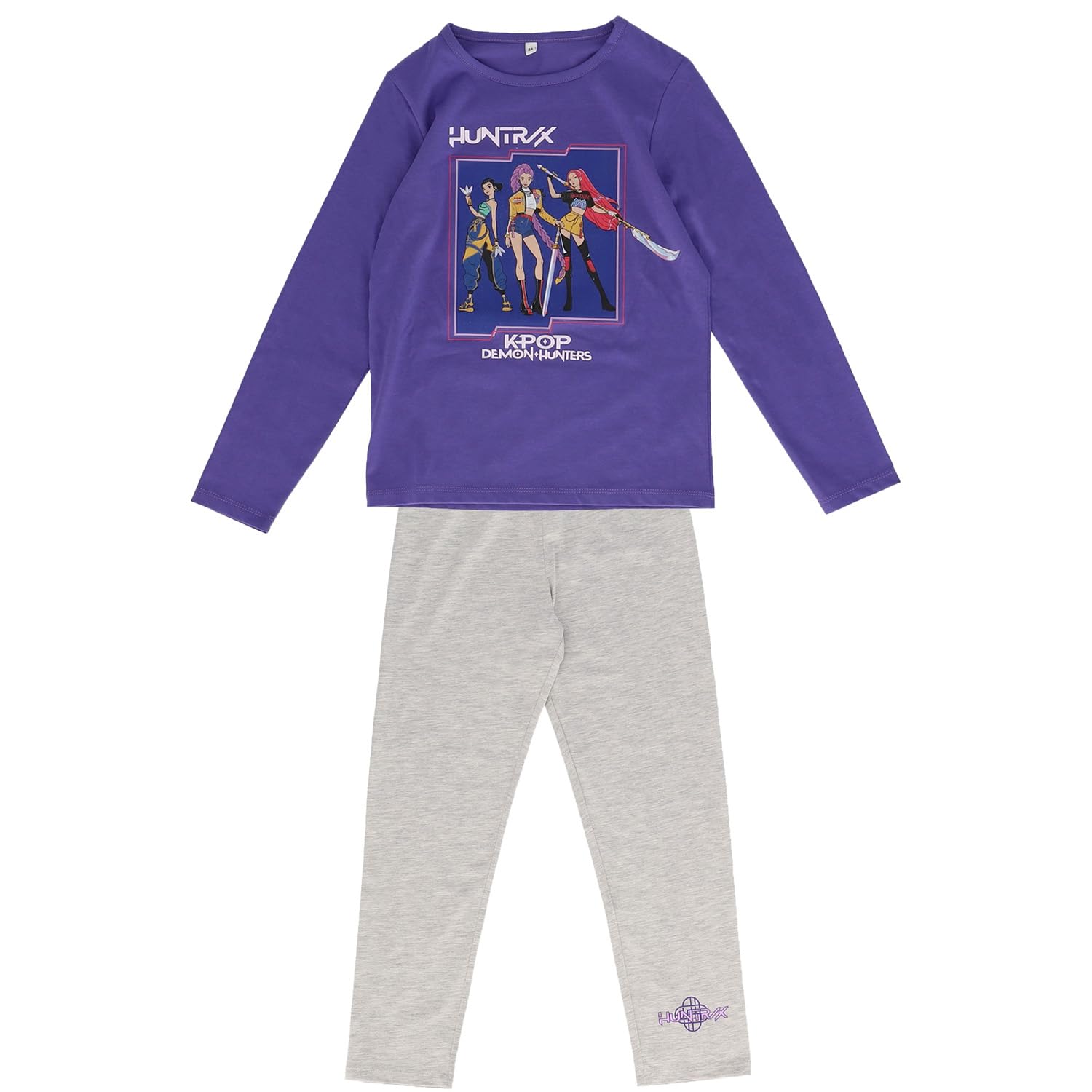 SAHINLER créateur d'univers K-Pop Demon Hunters - Pyjama Enfant K-Pop Demon Hunter Huntrix - Ensemble Haut & Pantalon - 100% Coton - Style Coréen - Tissu Doux 160 GSM - Violet et Gris