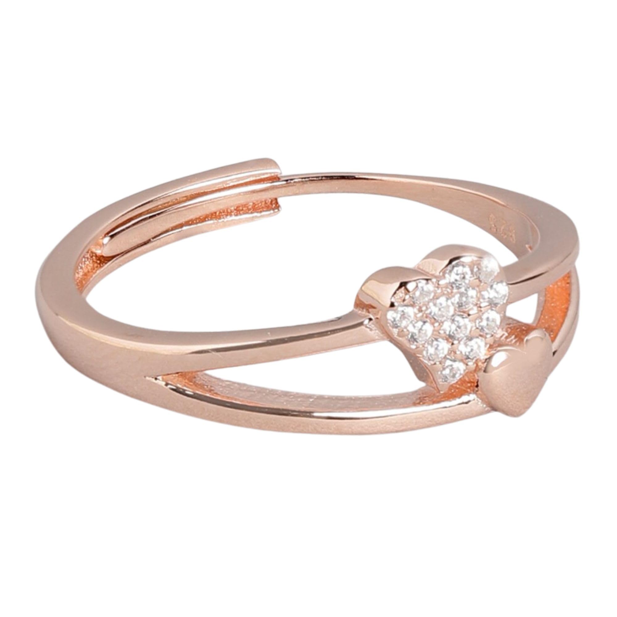 zavya 925 Sterling Silver Rose Gold Plated Heart Ring | Gift for Women & Girls | With Certificate of Authenticity and 925 Hallmark-picture-8