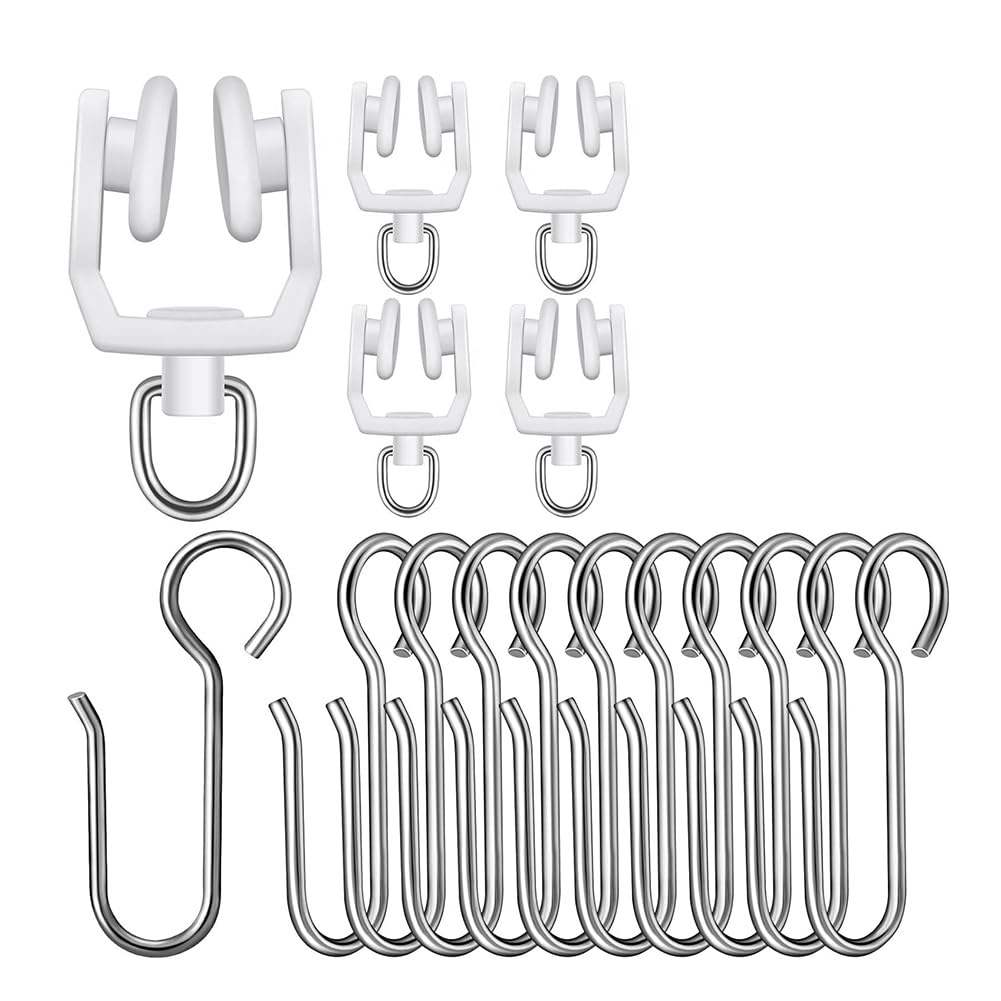 UDSKNV[KSL 120 Pcs Curtain Track Sets Ceiling Mount Curtain Track Hooks and Rollers Metal Shower S Hooks Straight Curved Rollers