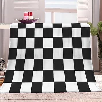 Fleece Throw Blanket 50"x60" Black White Chessboard 3D Fashion Print Bed Blanket for Women, Men and Kids Super Soft Warm Flannel Sofa Fleece Blanket