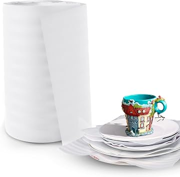 APQ Supply White Foam Wrap Roll for Packing, 12 Inches x 60 Feet. Reusable Packing Foam Sheets. Packaging Materials for Dishes. Lightweight Wrap for Glass. Moving Supplies for Dishes and Glasses