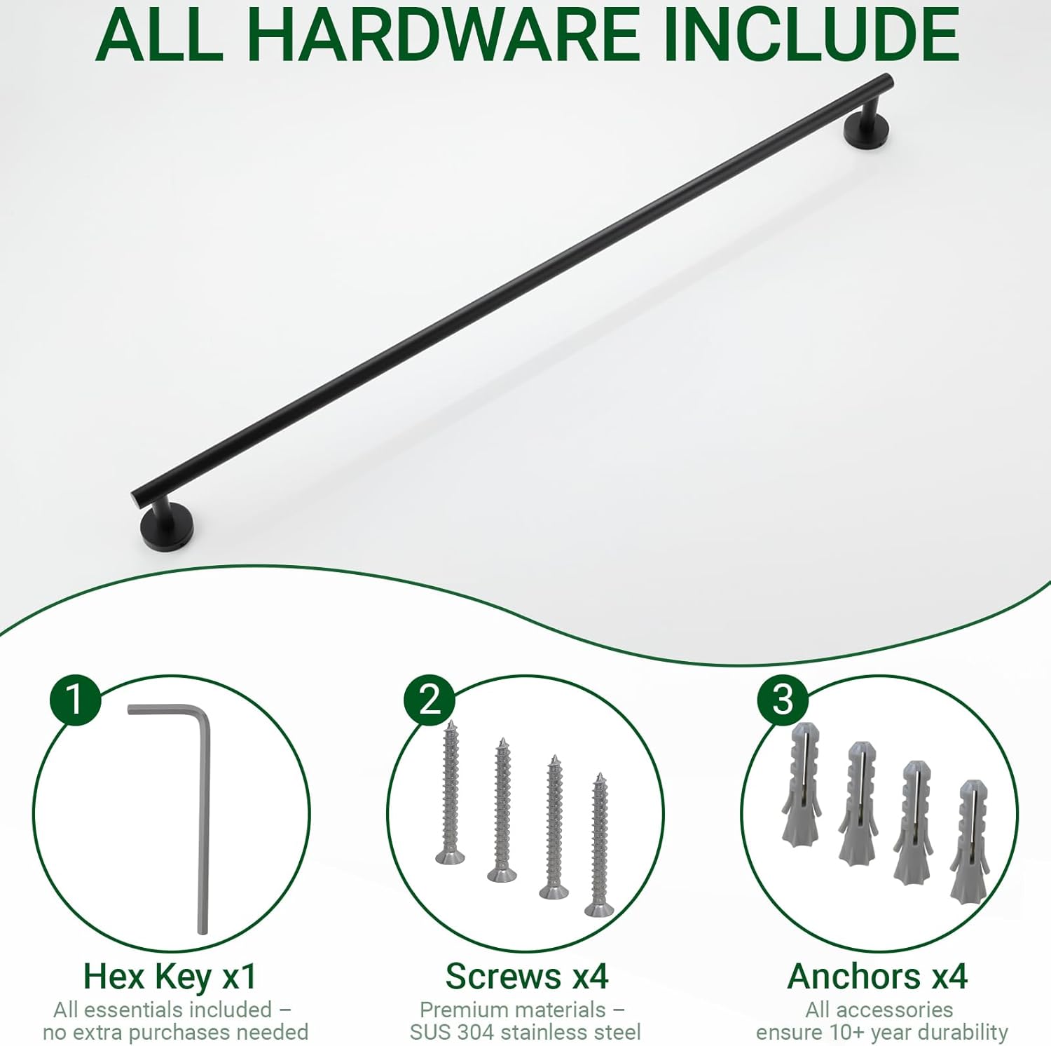 Miyili Matte Black 36" Towel Bar SUS 304 Stainless Steel Towel Holder for Bathroom or Kitchen Wall Mount, A01B90A