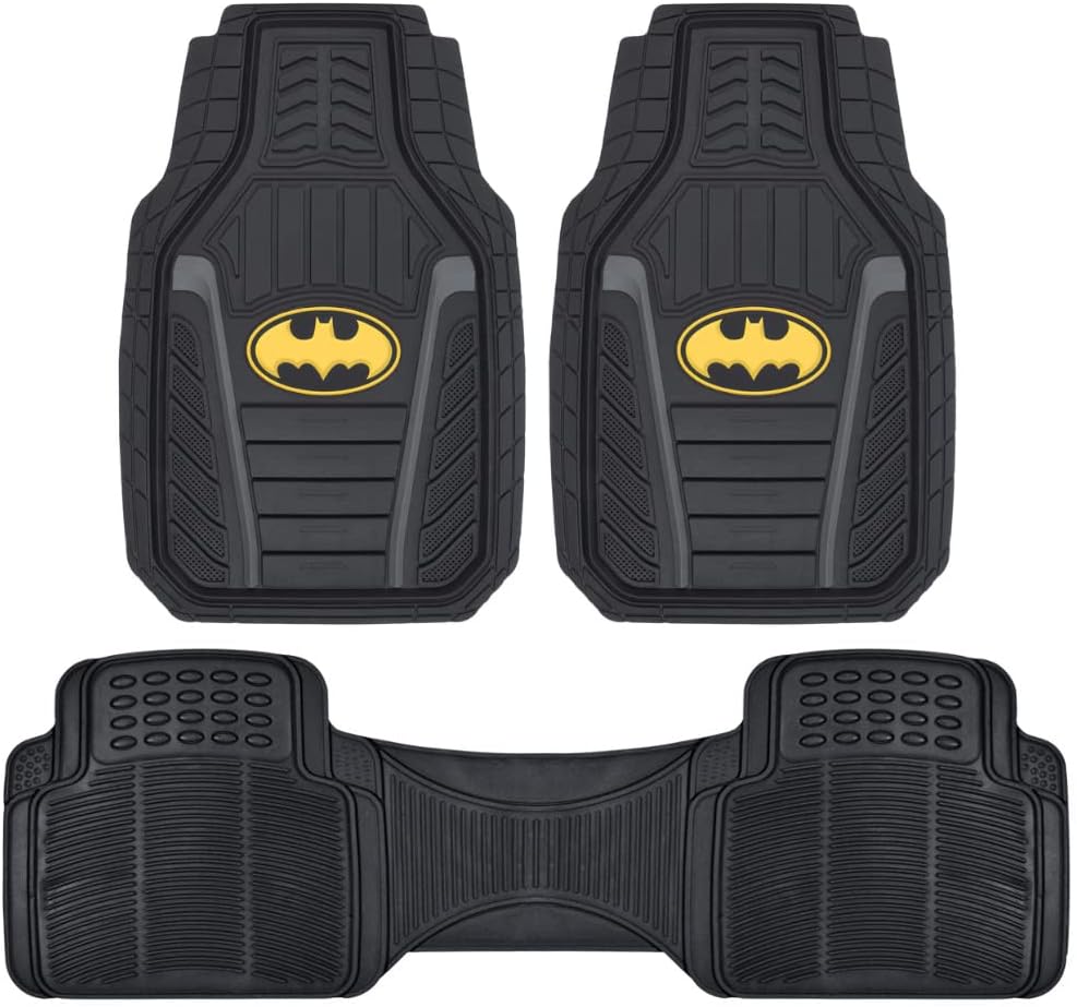 DC Comics - Armored Batman Car Floor Mats 3pc Set - Logo on Heavy Duty Rubber, Fits Most Cars Trucks Van SUVs