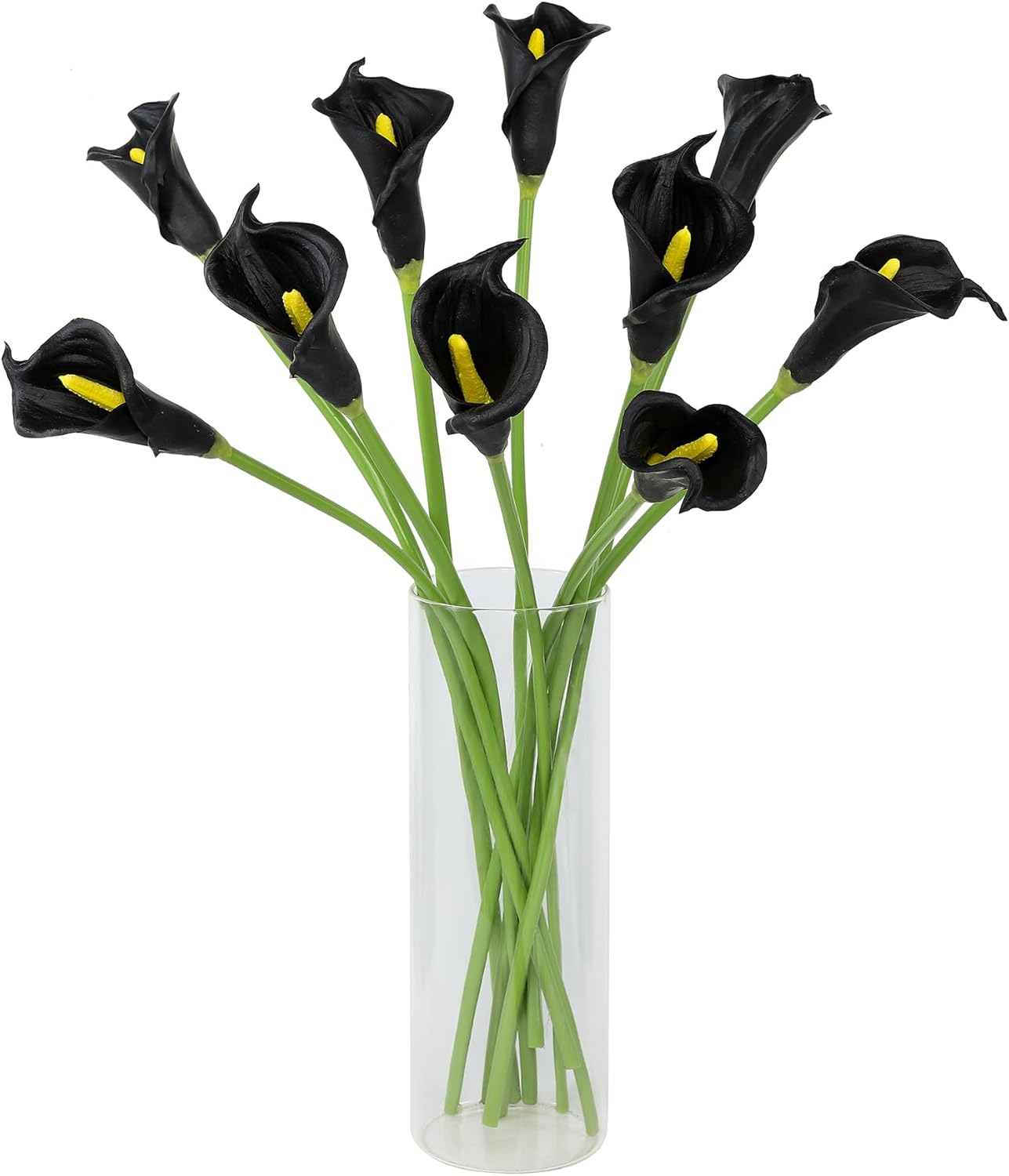 10pcs Calla Lily Artificial Flowers,26" Real Touch Long Stem Faux Calla Lillies for Tall Vases,Indoor Wedding Office Home Decor (Black)