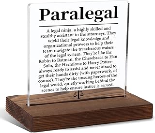 Paralegal Definition Sign, Funny and Appreciative Plaque for Legal Assistants, Law Office Gift or Graduation Decor, 4x4 Inch Acrylic Desk Sign,HSJ96