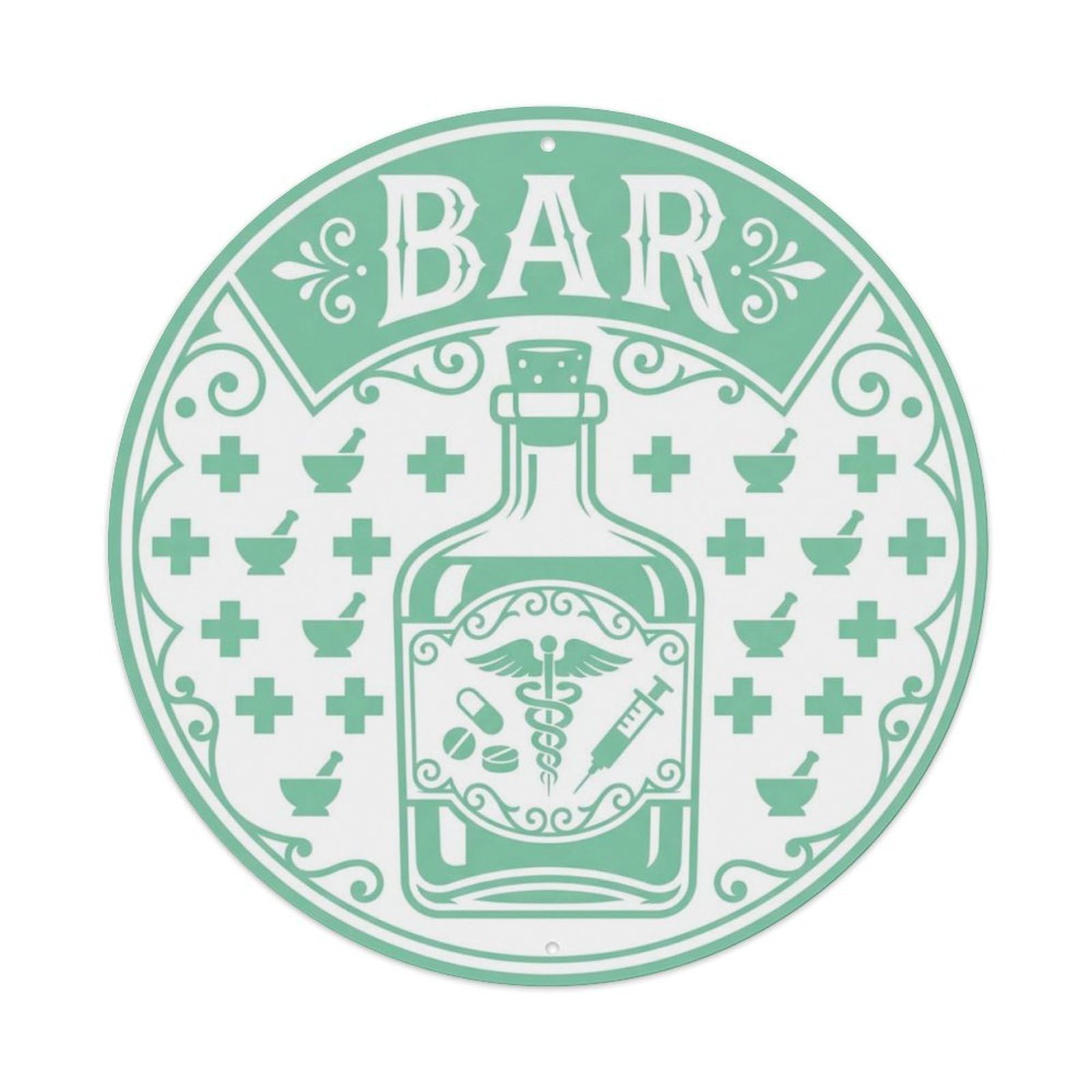 BAR Vintage Pharmacy Shield 1 Metal Tin Sign Plaque Wall Decor for Cafe, Club Bar, Office, Home Garden Round Metal Poster 8x8Inch
