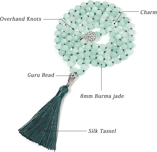 Miniatura 9 de BALIBALI Collar de 108 cuentas de mala piedras semipreciosas collar de meditación con 108 nudos a mano collar de borla con cuentas de Japa Mala con