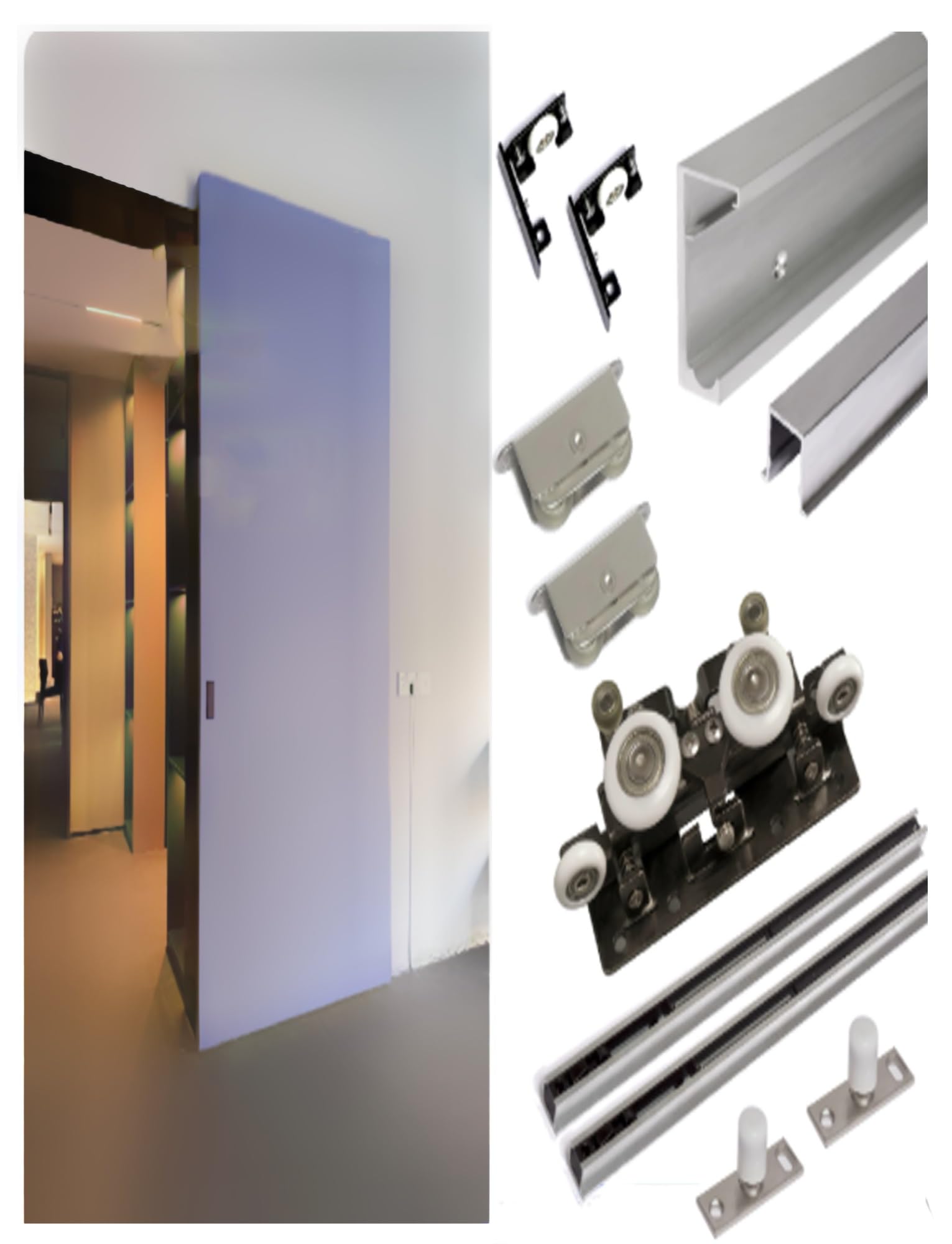 Kit de herrajes for puertas corredizas de granero invisibles con doble cierre suave y sin rieles for dormitorio y cocina.(1.2m/3.9ft)