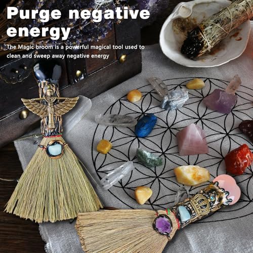 Xuoxeji Crystal Witch Wiccan Altar Broom,Witchcraft Witches Pagan Altar Decor, Handmade Ritual Magic Ceremonial (Obsidian) - Image 4