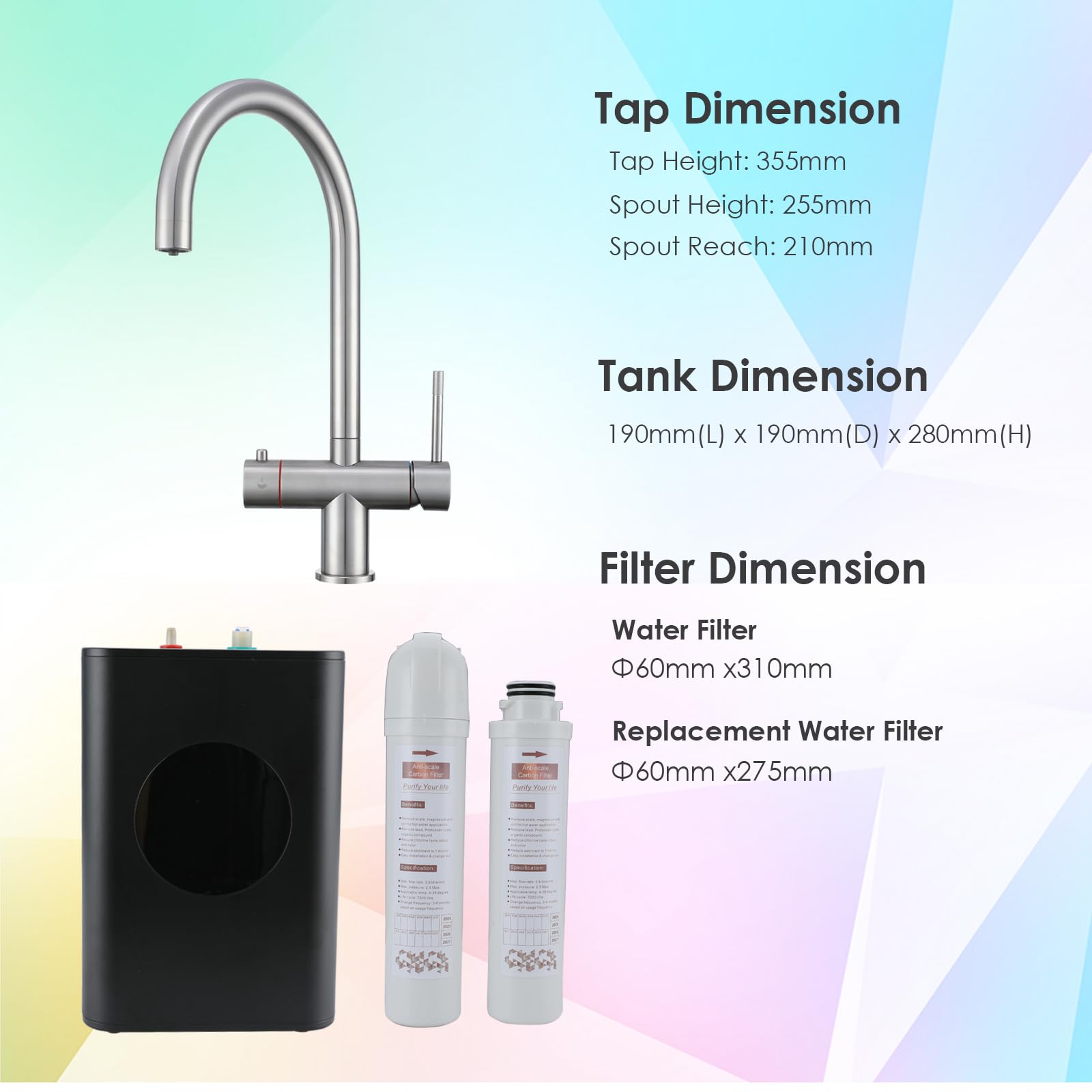 Robinet d'eau bouillante instantané complet avec réservoir et filtre 3 en 1 Robinet mélangeur d'eau bouillante de cuisine Distributeur d'eau chaude en acier inoxydable brossé