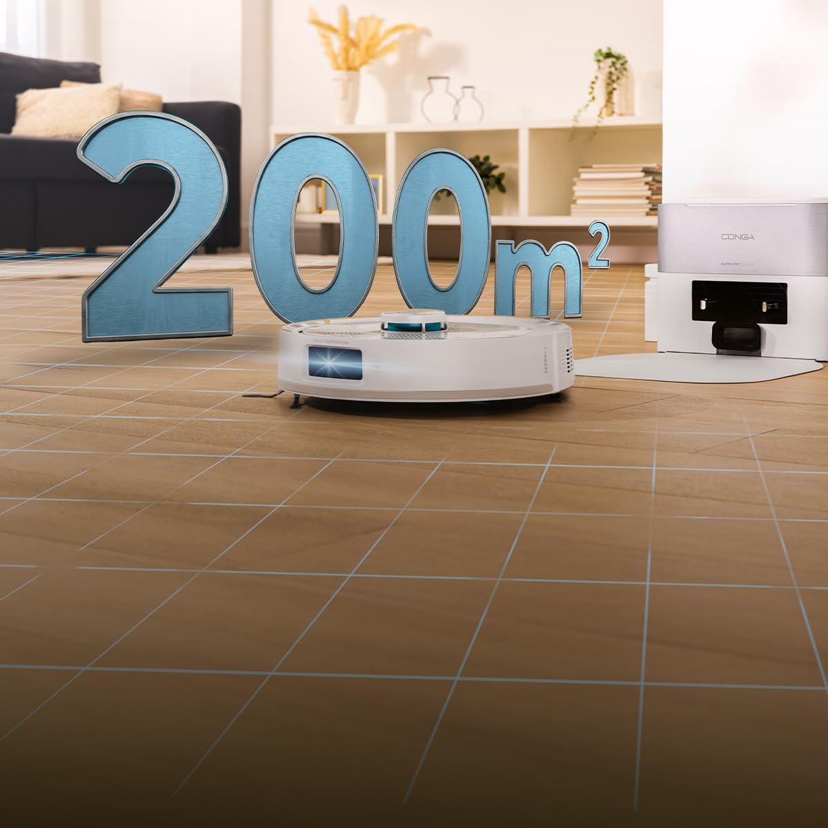 Cecotec Robot Aspirateur - Base Auto Vidange 3L - IA - 2500Pa - Conga Y90 Pearl. Autonomie 240min en Mode Éco, Brosse Silicone, Idéal Maisons avec Animaux, Bluetooth et WiFi, 2 Serpillières