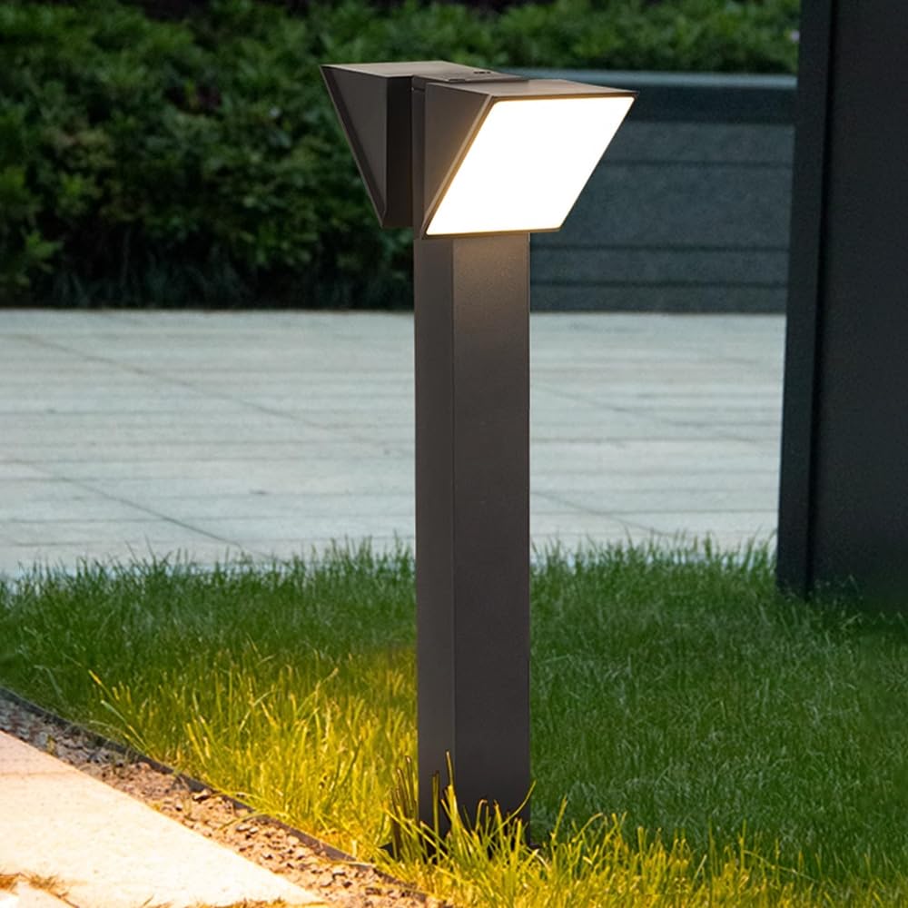 HELCEKOU 2-Light Landscape Path Light Double Lighting Pathway Outdoor Waterproof Garden Modern LED Bollard with Aluminum Housing for Driveway Walkway Garage Courtyard