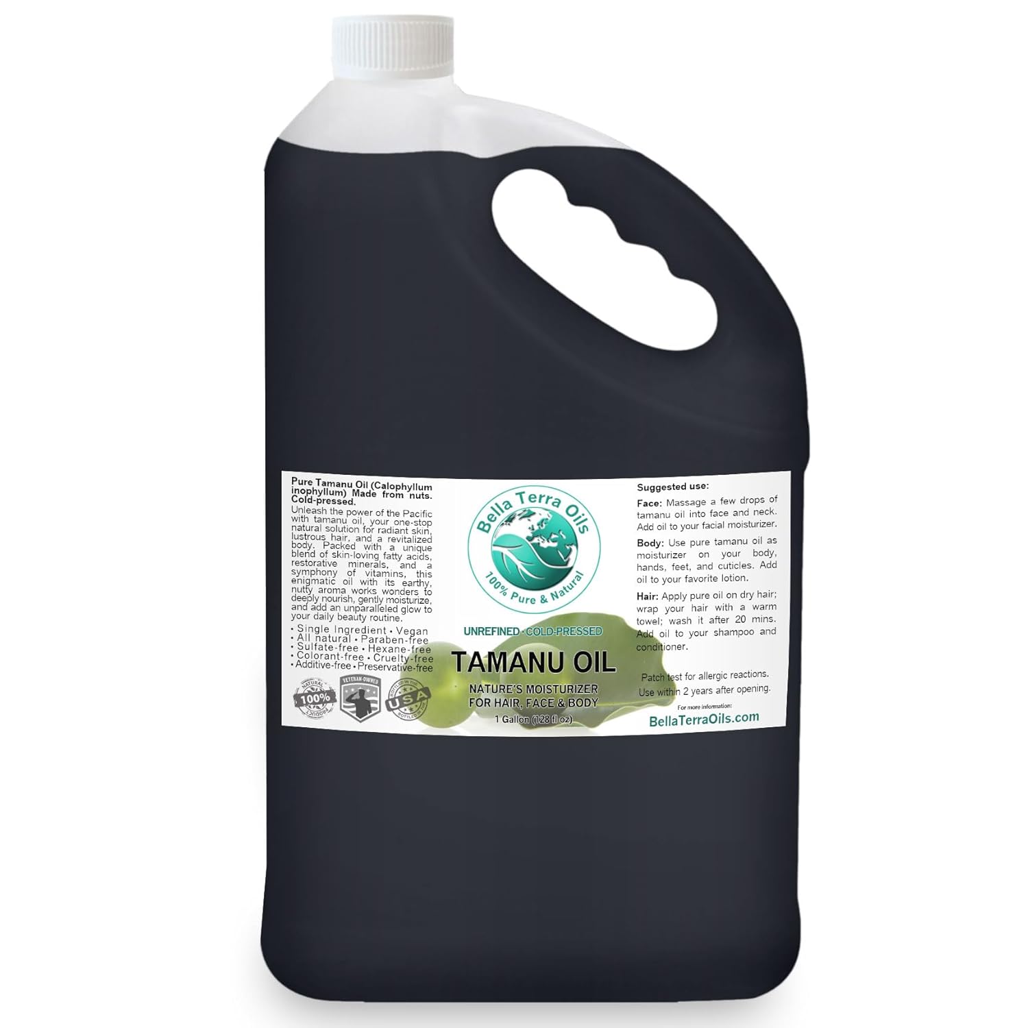 Bella Terra Oils - Organic Tamanu Oil 8 oz - Dive into Nutritional Excellence, Bursting with Palmitic Acid, Elevate Skin Care Regimen, Cold-Pressed Essence