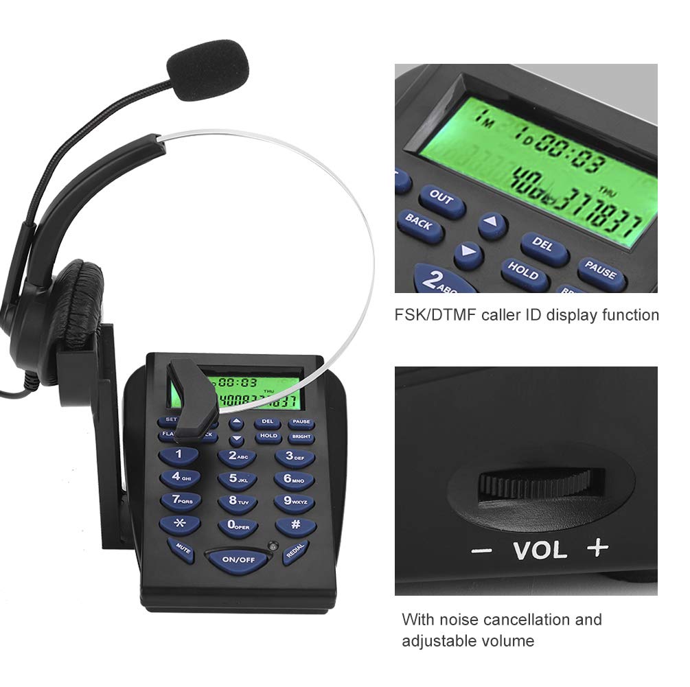 Telefono sobremesa call center, Business Office Teléfono Multifuncional con Pantalla de identificación FSK/DTMF, Dial Pad Call Center Traffic Telephone con Auriculares para teléfonos de Oficina/hogar