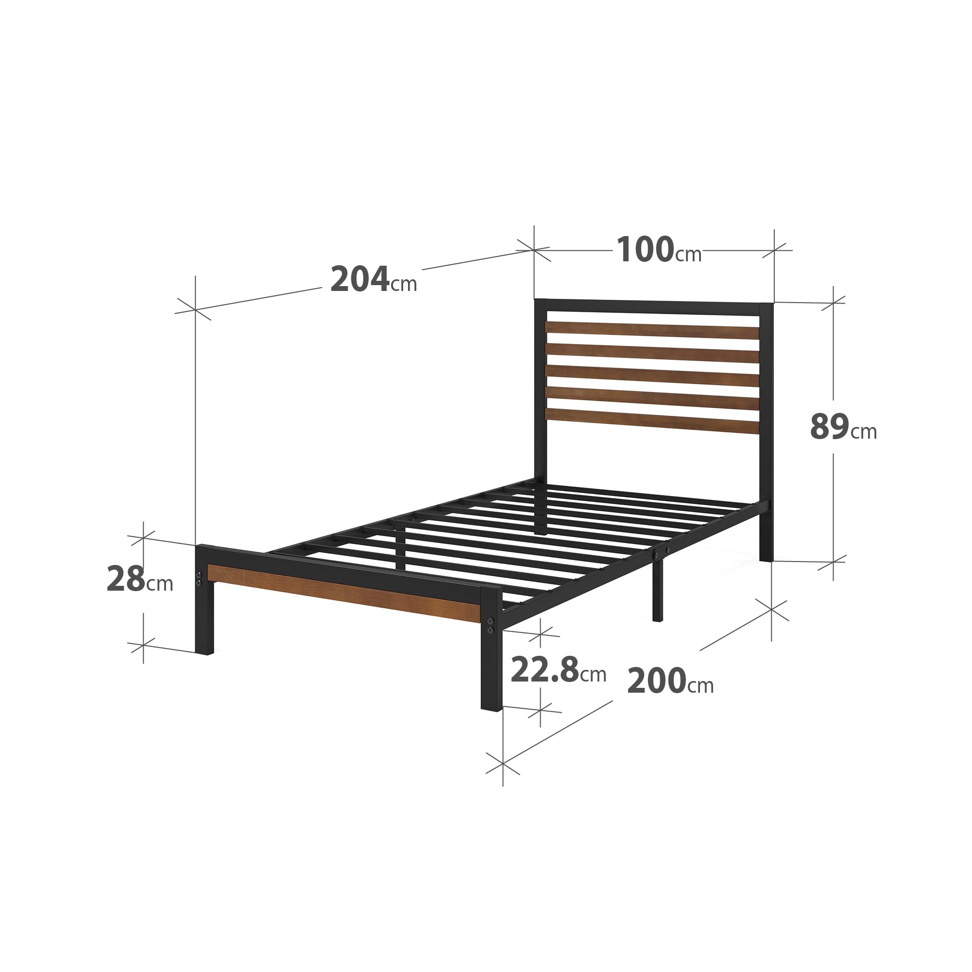 Zinus Kai Bett 100x200 cm - Hhe 23cm - Bambus und Metall Plattform  Bettgestell mit Kopfteil und Stahl Lattenrost - Braun und Schwarz :  Amazon.de: Kche, Haushalt & Wohnen