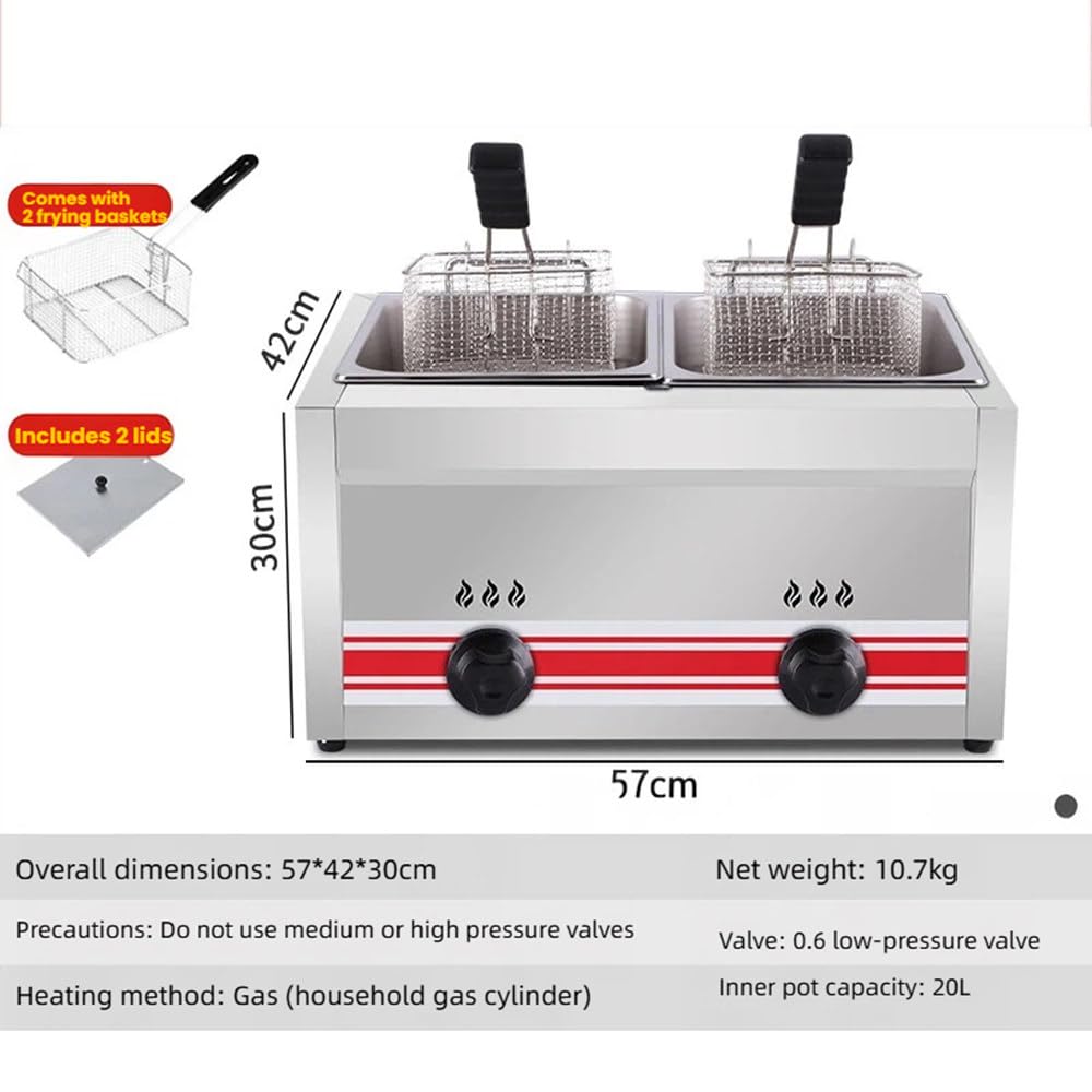 Freidora de gas comercial para encimera con temperatura ajustable, gran capacidad de 30 L para uso doméstico en restaurantes