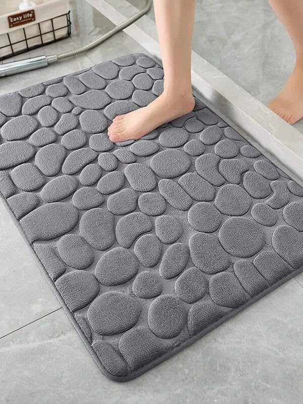 So!Magic Carpet Cobblestone Embossed Bathroom Bath Mat, Memory Foam Pad, Washable Bath Rug, Rapid Water Absorbent, Non-Slip, Washable, Thick, Soft and Comfortable Carpet for Shower Room