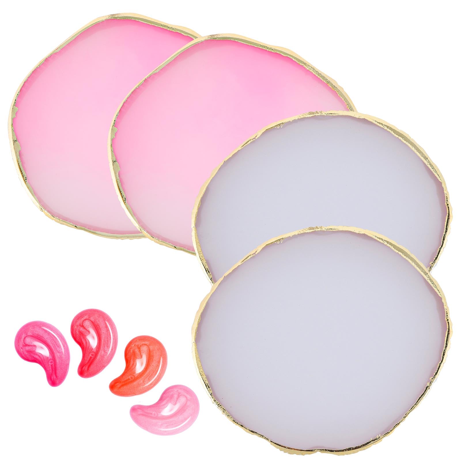 4 Pack Nail Art Palette, Resin Polish Color Design Makeup Mixing Plate - Mini Paint Palette for Nails - White, Pink Round-Pink,White
