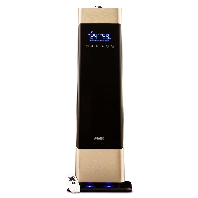 AGARO Royal Cool Mist Top Fill Ultrasonic Humidifier, For Bedroom, Home, Office, Multifunction Touch Panel With Led Diplay And Remote, 360 degree Nozzle, Super Quiet, Auto Shut Off(Black), 8 liter