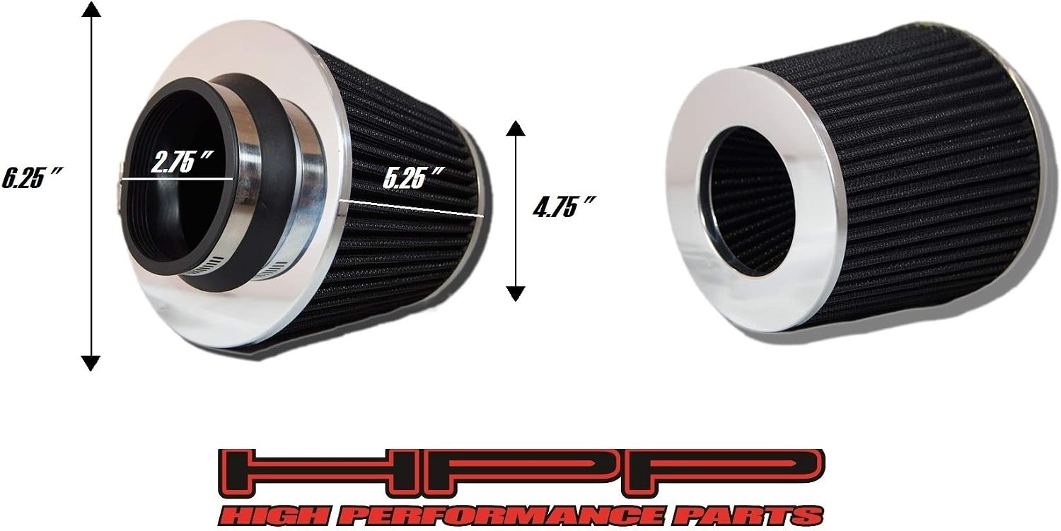 Cold Air Intake Black 2.75" / 70 mm Inlet Reusable Quality Universal Clamp On Cone Replacement Dry Air Filter