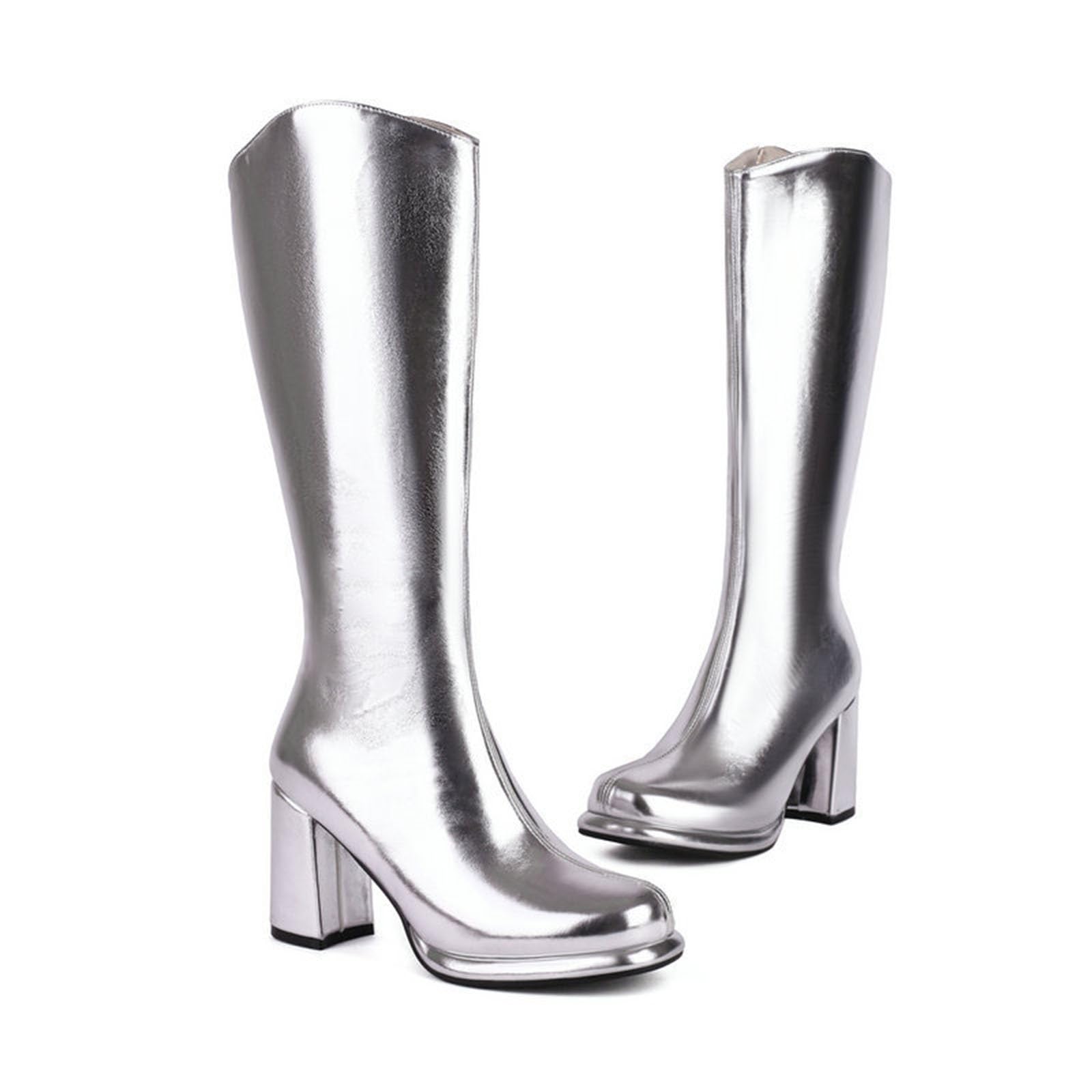 Generisch 2026 Botines Botas de mujer Botas de plataforma alta hasta la rodilla de cuero Botas gruesas con tacón con cremallera
