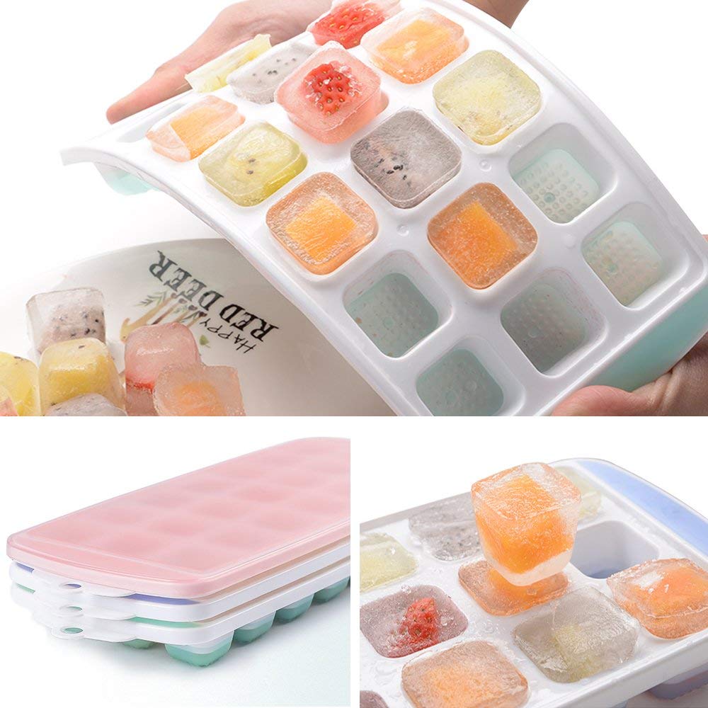 ELECDONIce Cube Trays 3 Packs Flexible Silicone Ice Trays with Spill-Resistant Lids Easy Release Ice Trays Make 63 Ice Cube, BPA Free,Stackable,Dishwasher Safe