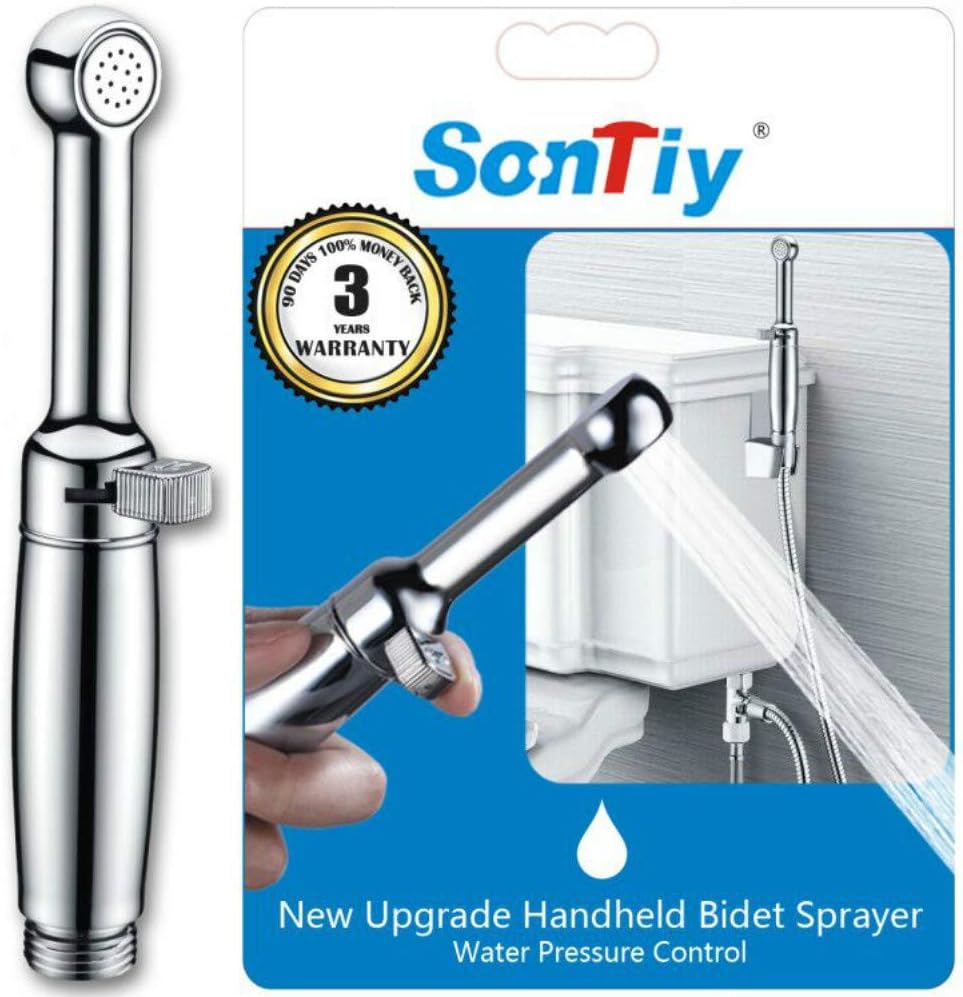 Hand Held Bidet Sprayer for Toilet, SonTiy Baby Cloth Diaper Sprayer for Toilet Water Sprayer Chrome-Solid Brass-3 Years Warranty-Adjustable Pressure Control