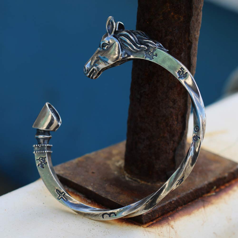 YABEME S925 Sterling Silber Wikinger Armband, Odin Sleipnir Hochglanz Verstellbarer Handgefertigter Armring Keltischer Heidnischer Schmuck, Mit Valknut Rune Geschenktüte