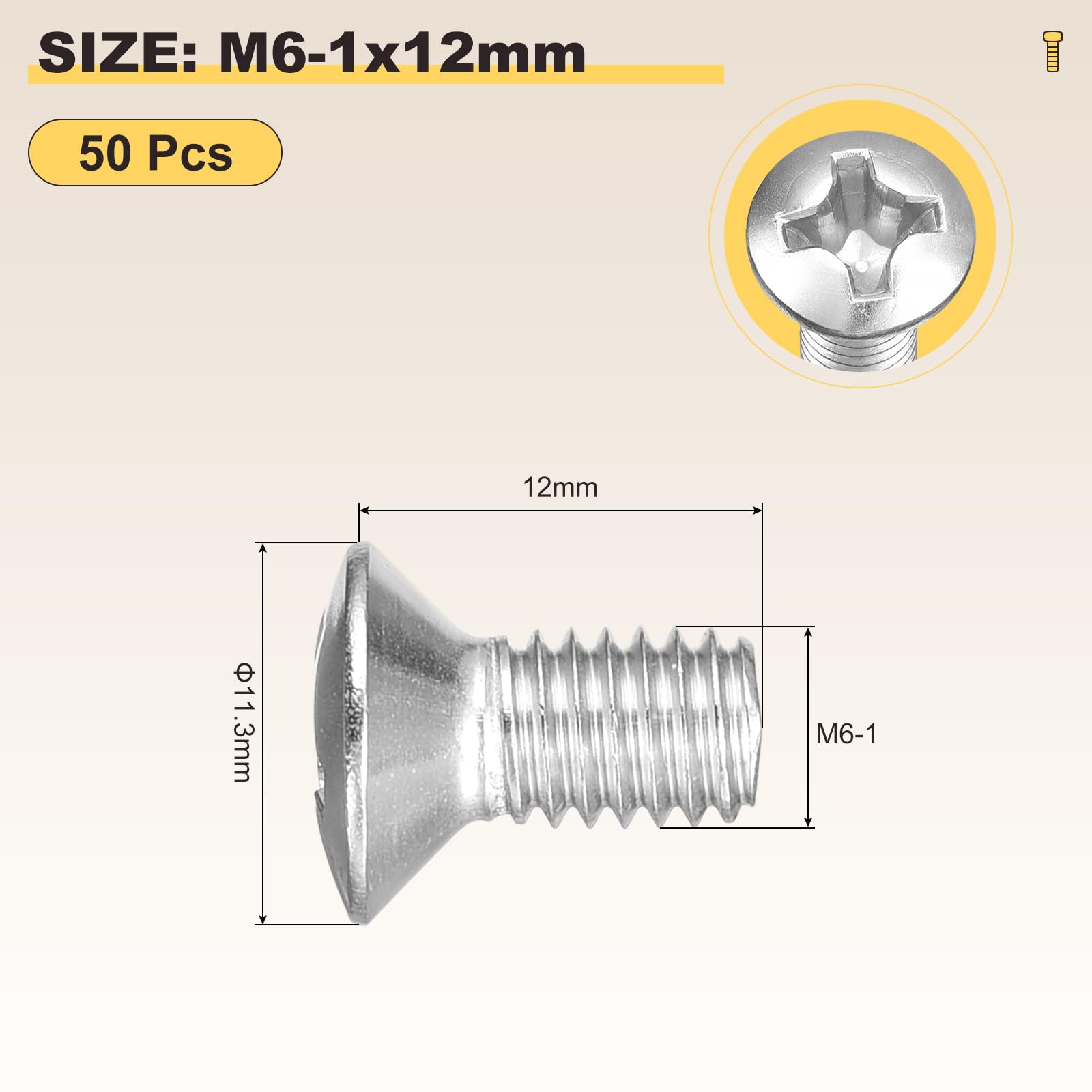 METALLIXITY Phillips Cross Recessed Countersunk Head Screws Bolts (M6-1x12) 50Pcs - Image 2
