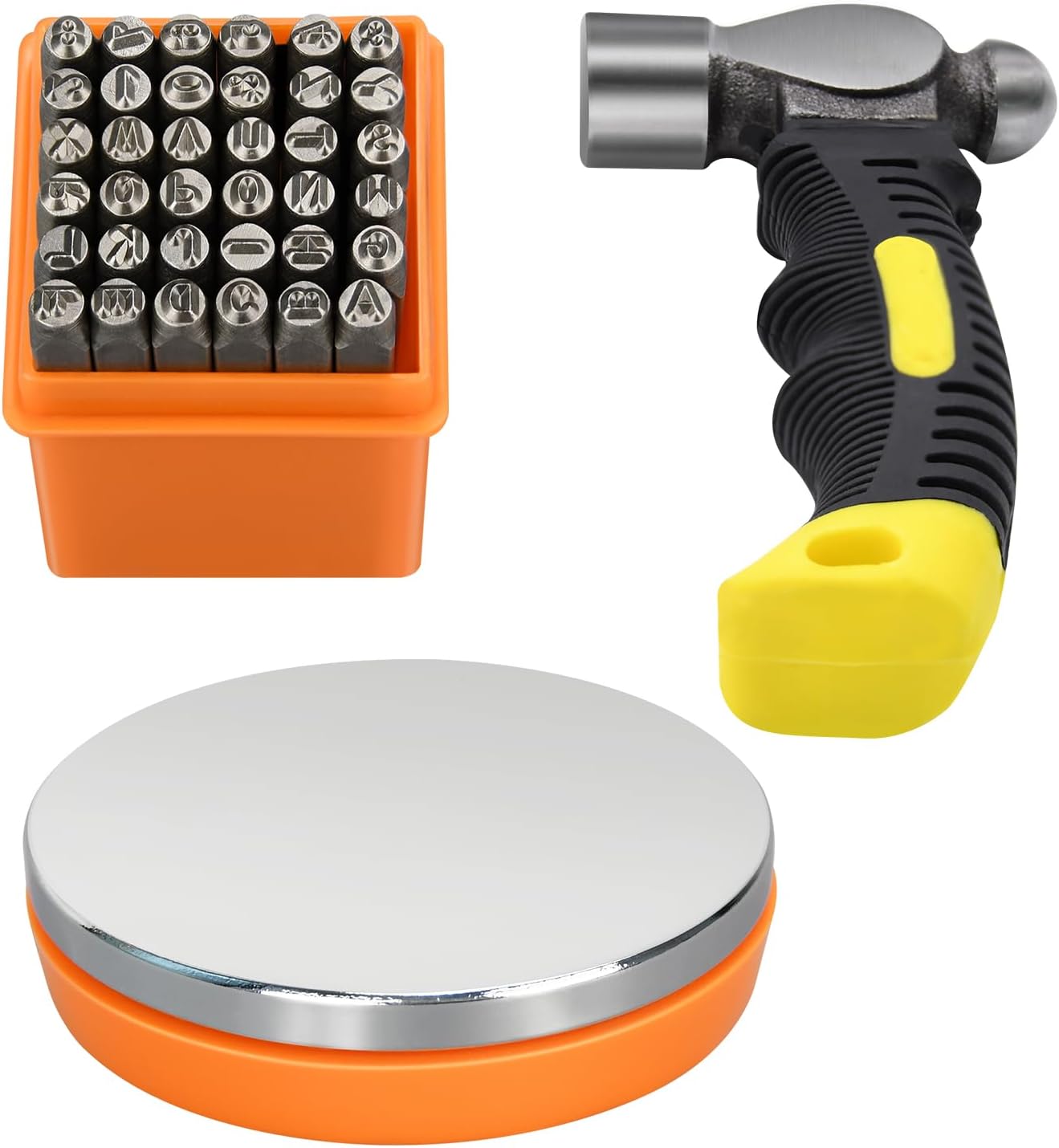 Metal Stamping Kit, Jewelry Making Stamping Tools with 37pcs 3mm(1/8") Number and Letter Stamp Set, Steel Bench Block and Metal Stamping Hammer